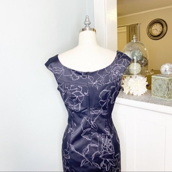 David Meister Floral Flounce Hem Sheath Dress Cocktail Party 6 Small - Picture 6 of 11